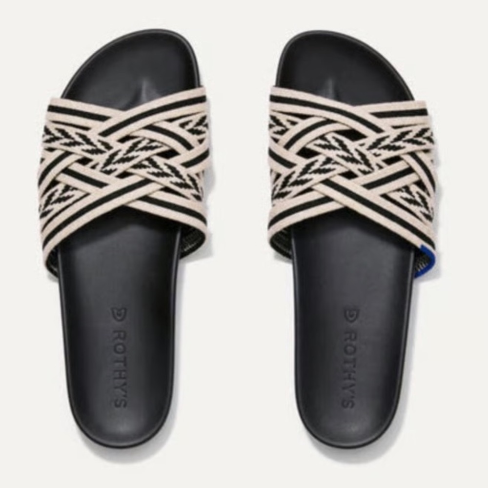 ROTHY’S The Slide Cloud Crossover Fabric Sandals black white 7.5